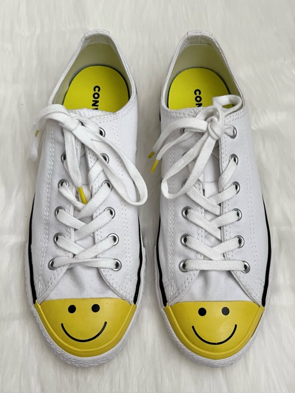 Converse Chuck Taylor All Star Low Top Sneakers with Yellow Smiley Face Design